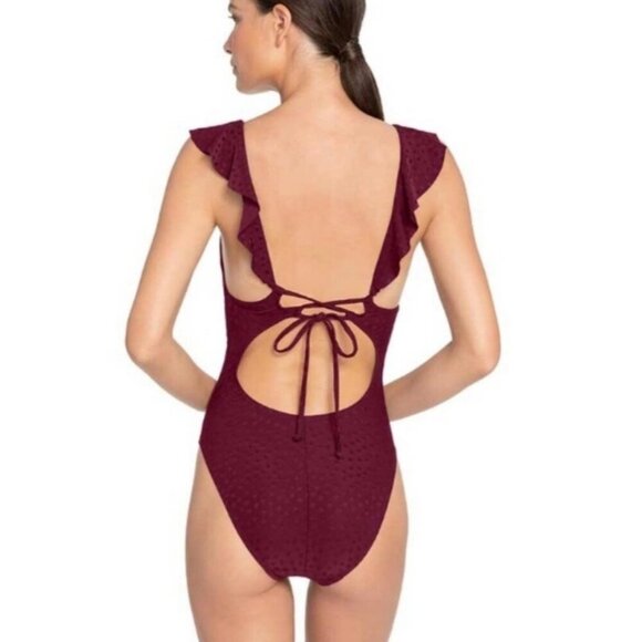 Robin Piccone Julianna Dot Ruffle Deep V-neck One-piece Swimsuit NWOT 2 - Picture 9 of 10